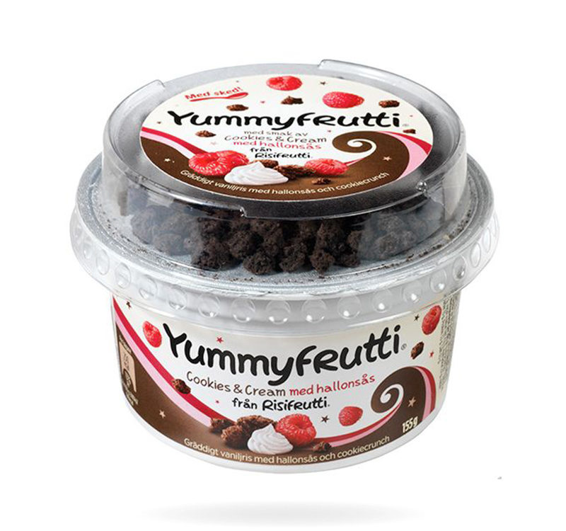 Risifrutti - Yummifrutti cookies & cream med hallonsås